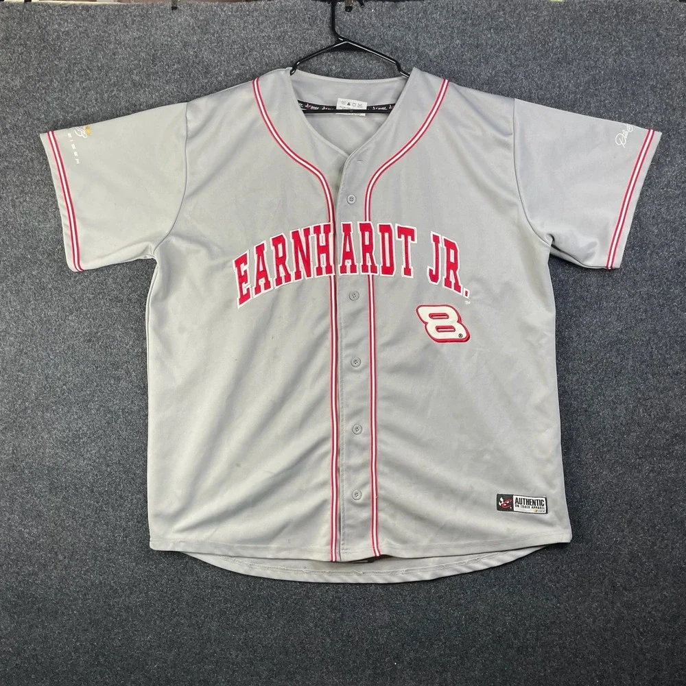 Chase Authentics Dale Earnhardt Jr #8 NASCAR Baseball Jersey Mens 2XL Grey